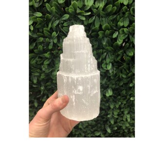 5-7” hand carved 2-4lb natural selenite lamp includes bulb and cord