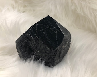 Black Tourmaline Crystal Point - Raw Stone Obelisk - Root Chakra Grounding