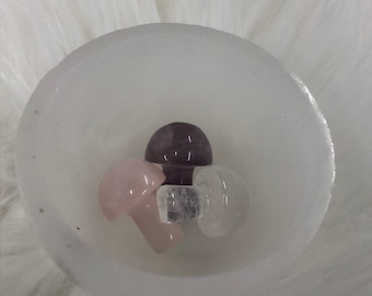 Sculture di funghi in cristallo - Quarzo rosa, ametista, quarzo ialino - Decorazioni con pietre curative