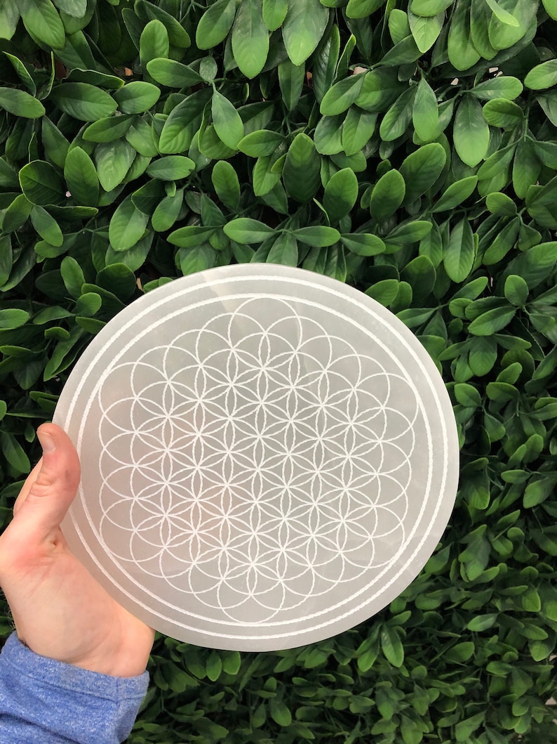 Selenite Charging Plate Etched 61 flower of life design image 0 Etsy