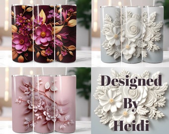 3 design bundle 3D Flower 20 oz Tumbler Designs for Sublimation