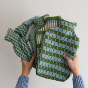 Blue & Green Hot Water Bottles with Lambswool Knitted Cover