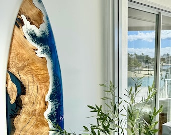 Custom Resin Surfboard Wall Art: Handmade Epoxy Ocean Sculpture