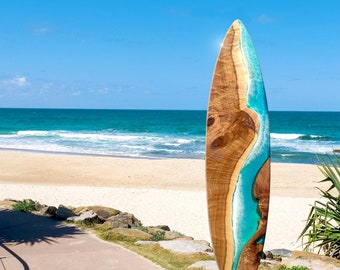 Timber Wood Epoxy Resin Surfboard Art Wall Decor Ocean Coastal Handmade Surf Beach Sculpture