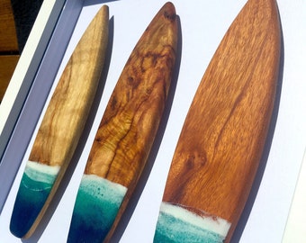 Framed Wooden Mini Surfboard Art Epoxy Resin Timber Surf Beach Coastal Surfboard Wall