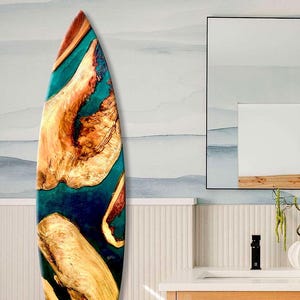 Surfboard Wall Art Wood Epoxy Resin Timber - Coastal Home Decor - Ocean Beach Waves - Custom Handmade Decorative Artwork