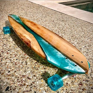 Skateboard Art Wood Epoxy Resin Timber - Coastal Home Decor - Ocean Beach Waves - Custom Handmade Decorative Artwork
