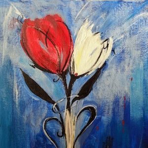 Tulips painting. Elegant tulips, bedroom and bathroom tulip painting, Bedroom tulip painting, Modern tulip painting. Acrylic tulip painting