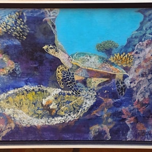 Turtle painting, Galapagos Turtle, turtle art, Ocean turtle, ocean tortoise, Maui turtle