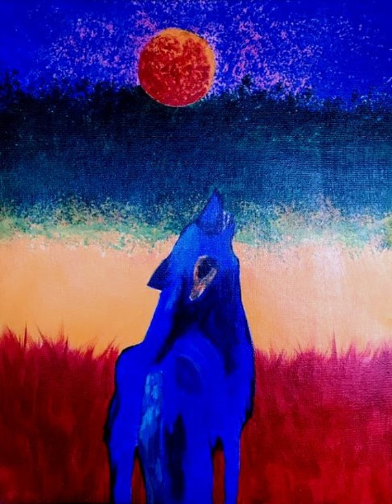 American Wolf, acrylic wolf painting, Colorful Wolf painting, Native American Art, Native Wolf painting, Southwest Painting, Wolf Art