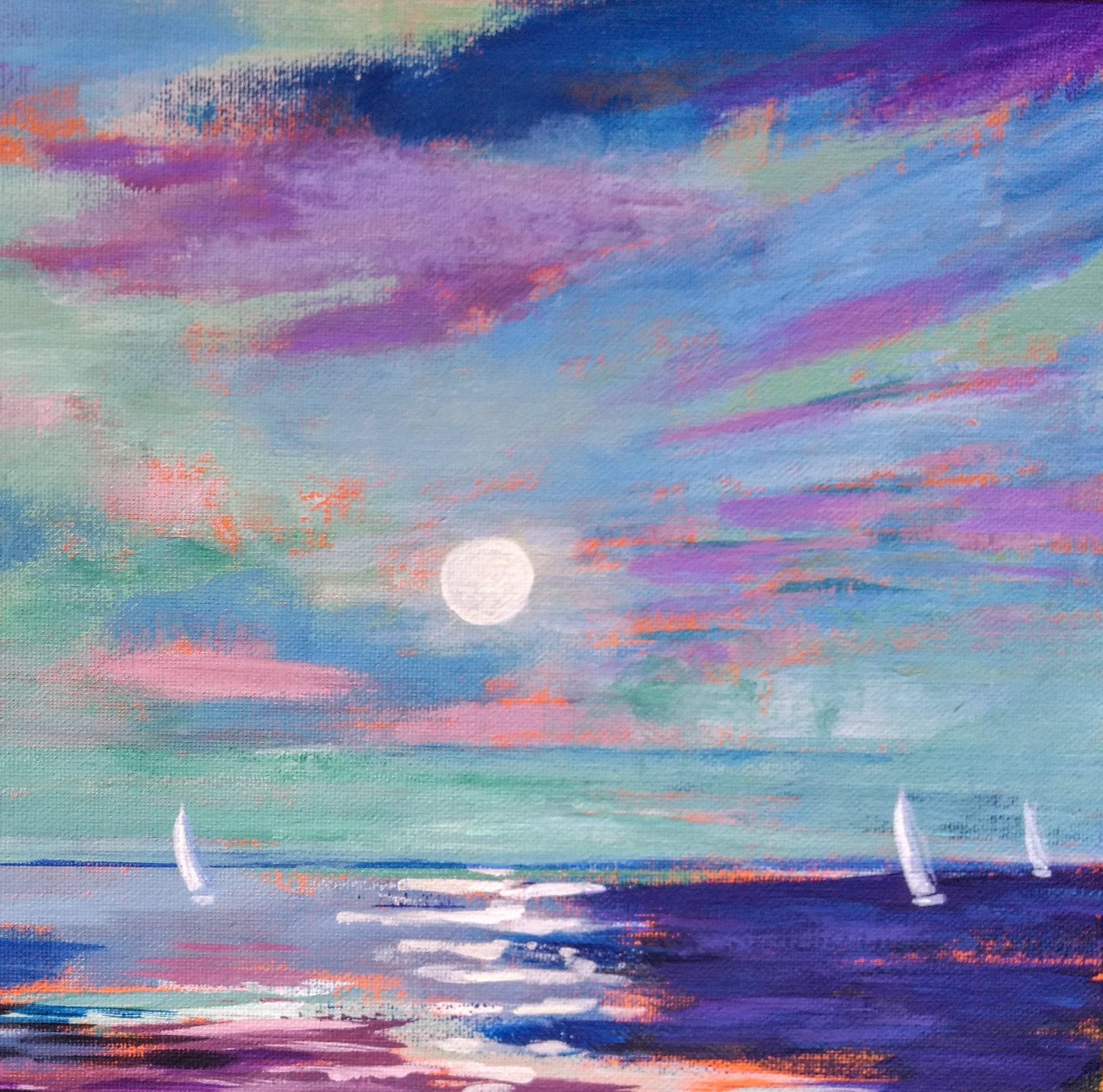 Wispy Bloom, Blues, Green, Purple, 6x6 Canvas, Acrylic Painting – Ocean  Girl Gifts FL
