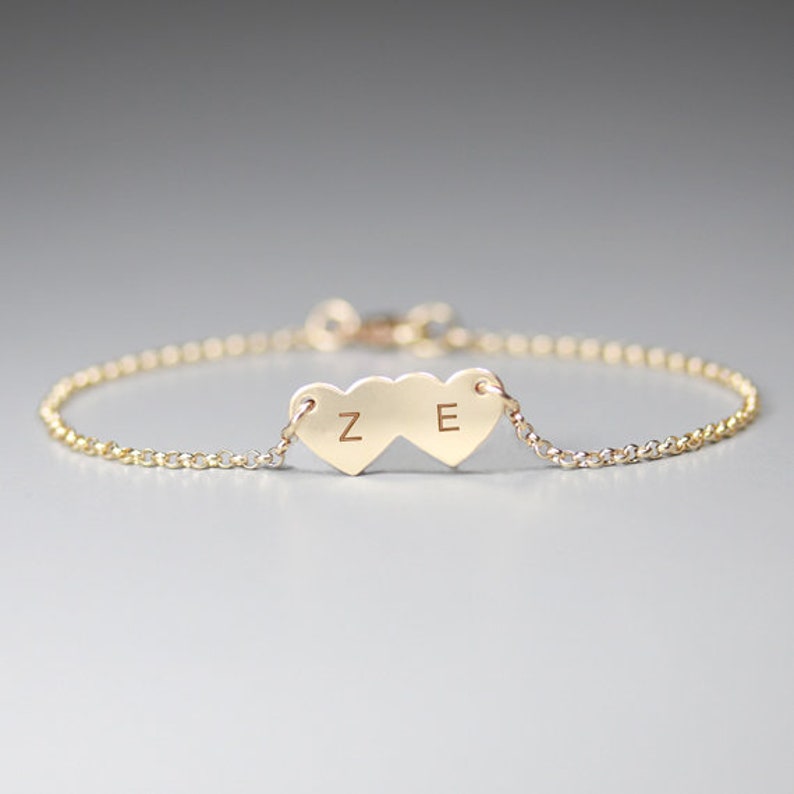Friendship Gift. Engraved heart charms Personalized heart bracelet Heart bracelet engraved Bridesmaid Gift Gift for her Christmas Gift