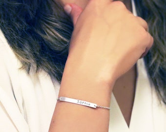 Personalized bracelets for women • Engraved bracelet • Coordinate bracelet • 4x40mm bar bracelet • Christmas gift • Gift for her