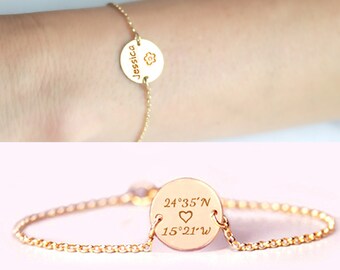 Personalized Bracelet with disc, Engraved disc, Gift for Christmas, Engraved disc with date , Names or symbols, Coordinates disc bracelet.