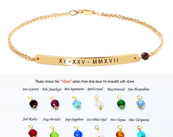 Bar bracelet personalized, Gold bar bracelet Engraved, Christmas Gift, Personalized bracelet for women, Bracelet with birthstone or plain