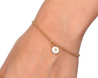 Initial bracelet, Tiny initials bracelet, personalized bracelet, customized disc bracelet , simple bracelet in Silver, Gold & Rose