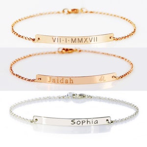 Bar bracelet, Engraved bracelet, Coordinates bracelet, Personalized bracelet, bridesmaid gift , Custom date bracelet, Skinny bar bracelet. image 2