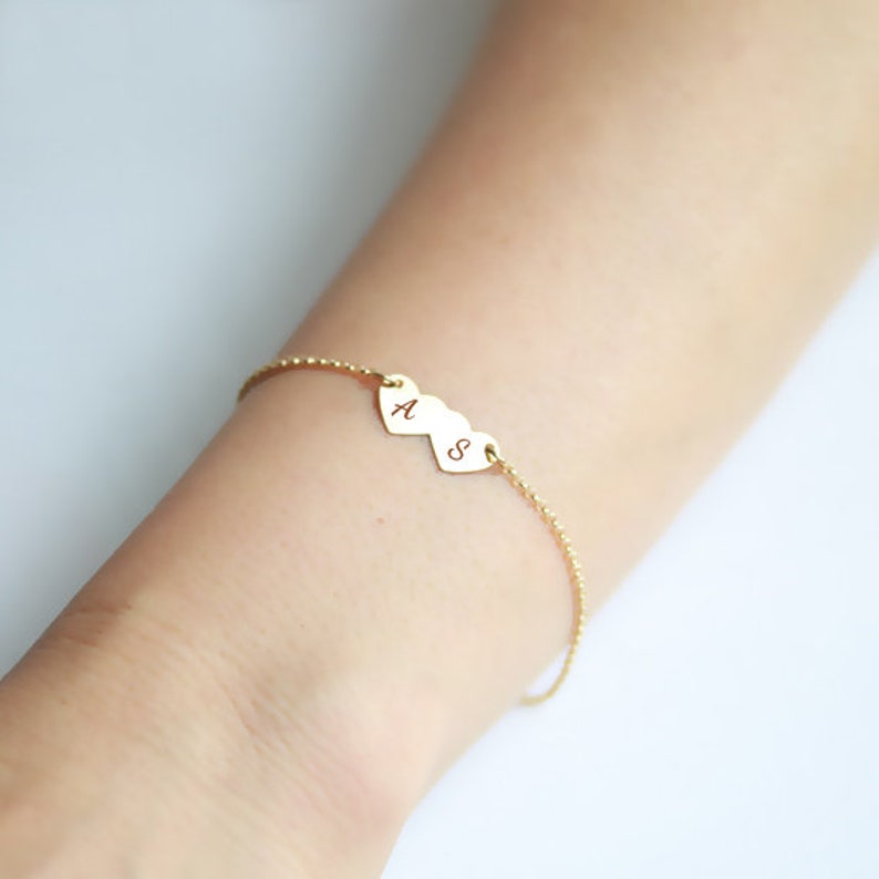 Friendship Gift. Engraved heart charms Personalized heart bracelet Heart bracelet engraved Bridesmaid Gift Gift for her Christmas Gift