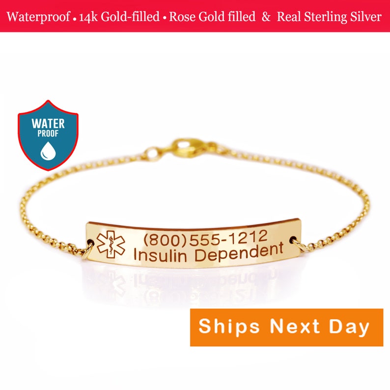 Medical ID Bracelet Medic Alert Bracelet Gold/silver/rose Etsy