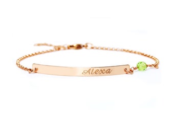 Skinny Bar Bracelet with stone, Gold Bar Bracelet, Coordinates Bracelet, Bridesmaids Gift, Engraved Bracelet, Personalized Bracelet