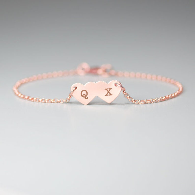 Friendship Gift. Engraved heart charms Personalized heart bracelet Heart bracelet engraved Bridesmaid Gift Gift for her Christmas Gift