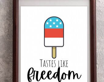 Tastes like freedom digital art print summer art printable wall art popsicle americana red white and blue bombpop rocket pop