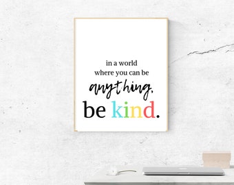 Be Kind Typography Digital Art Print Minimalist Inspirational Quote Bright Colorful Wall Art