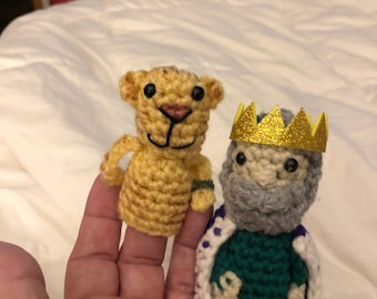 Crochet King Friday and Daniel Tiger finger puppets