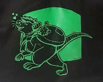 RAT WITH A BAG on a bag // Green // Tote Cotton Bag