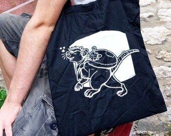 RAT WITH A BAG on a bag // White // Tote Cotton Bag