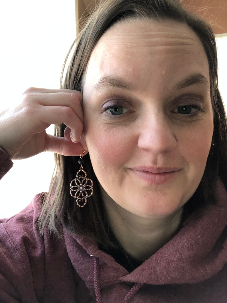 Statement Earrings Rose Gold Earrings Embellished Earrings Lava Earrings Flower Earrings Diffuser Earrings Gift Earrings