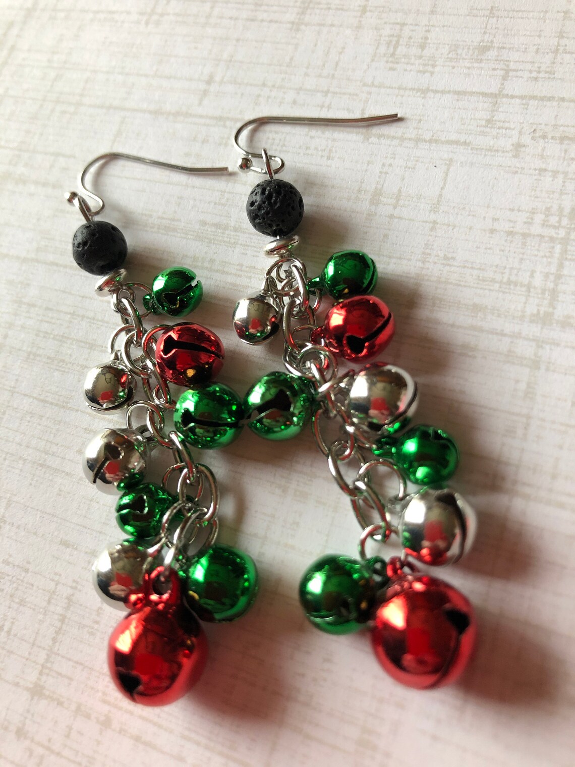 Earrings Jingle Bell Earrings Green Red Silver Earrings Etsy UK