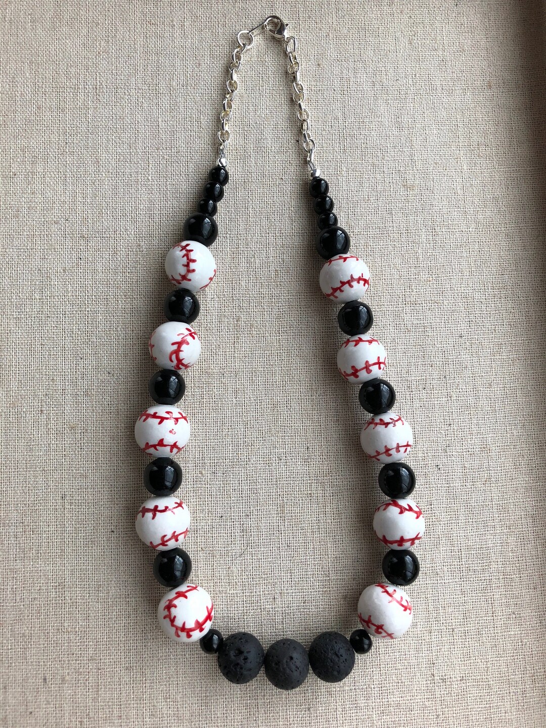 Baseball Necklace Ball Necklace White and Red Necklace Lava Etsy