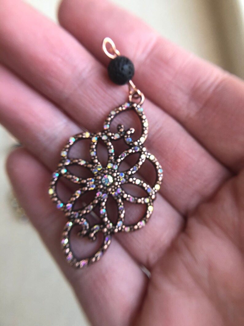 Statement Earrings Rose Gold Earrings Embellished Earrings Lava Earrings Flower Earrings Diffuser Earrings Gift Earrings