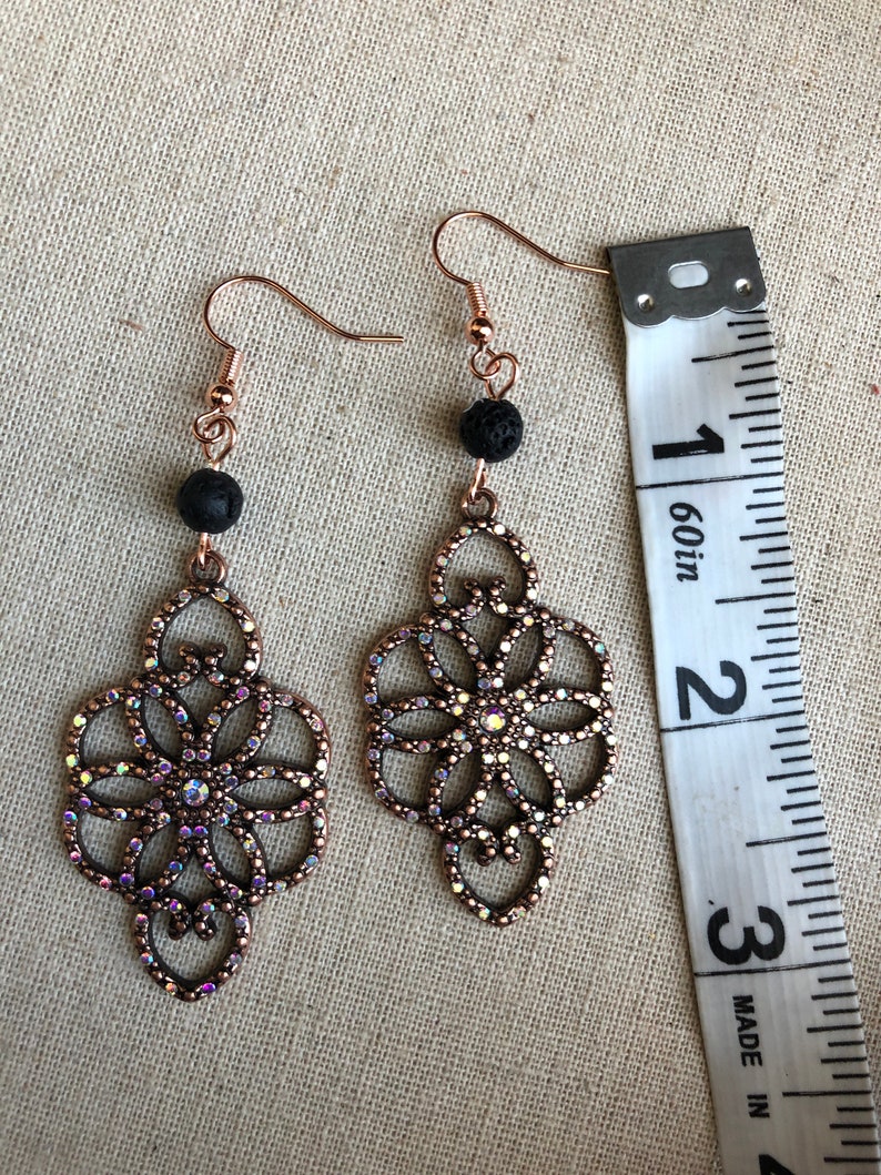 Statement Earrings Rose Gold Earrings Embellished Earrings Lava Earrings Flower Earrings Diffuser Earrings Gift Earrings