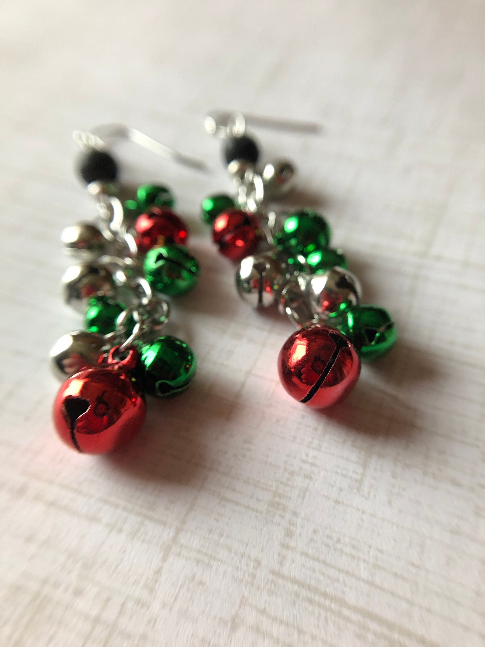 Earrings Jingle Bell Earrings Green Red Silver Earrings Etsy UK