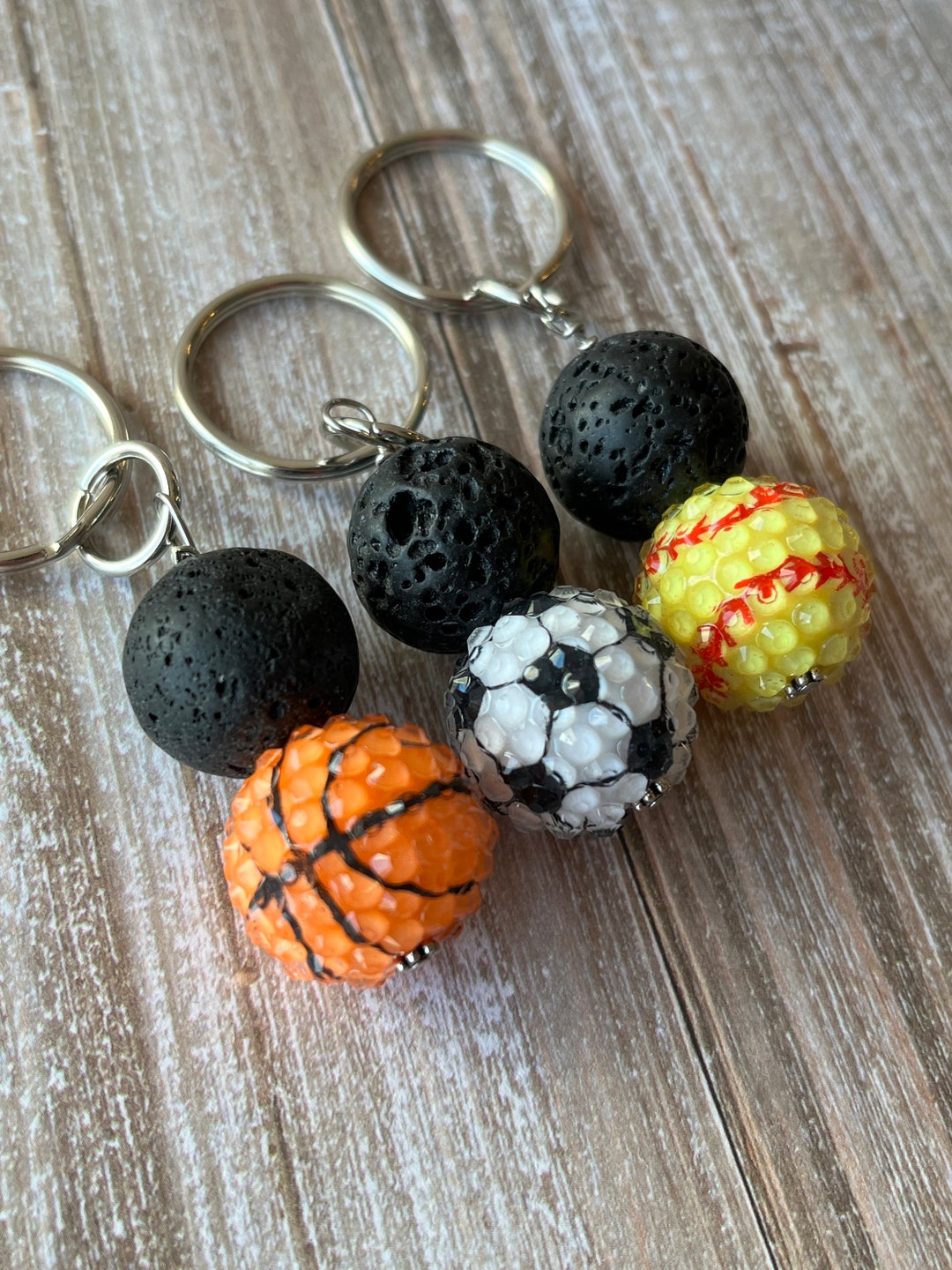 Sports Keychain With Lava Bead Chunky Keychain Soccer Basketball ...