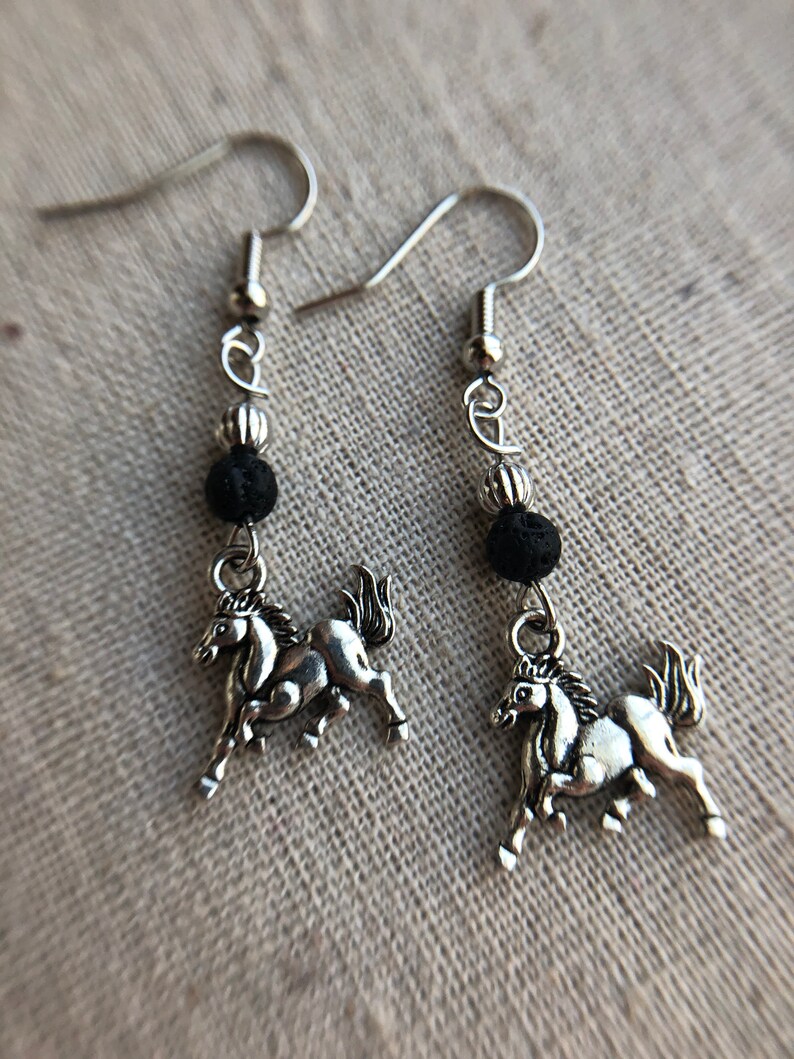 Horse Charm Earrings Horse Lava Earrings Horse Earrings Essential Oil Earrings Earrings Diffuser Horse Earrings Aromatherapy Earrings