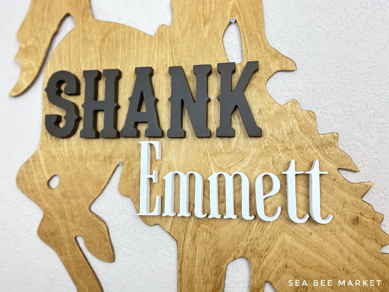 Cowboy Nursery 3D Name Sign Vintage Western Nursery Decor Customizable 36Bucking Horse image 3