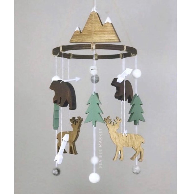 Woodland Animals Crib Mobile Wooden Baby Crib Mobile Etsy