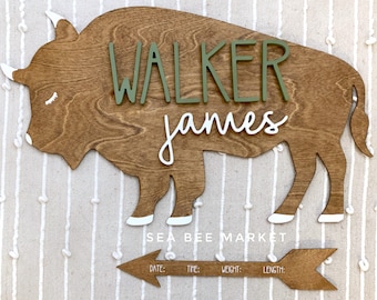 Buffalo / Bison First and Middle Name sign - Wooden 3D Name Sign for western, southwestern, cowboy, nursery or big kid rooms, over the crib