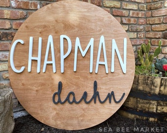 12-36” Round 3D Name Sign for Nursery - Wood Circle Name Sign - No Letter Limit
