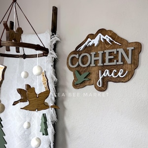 Personalized Baby Name Sign: Duck & Mountain Nursery Decor