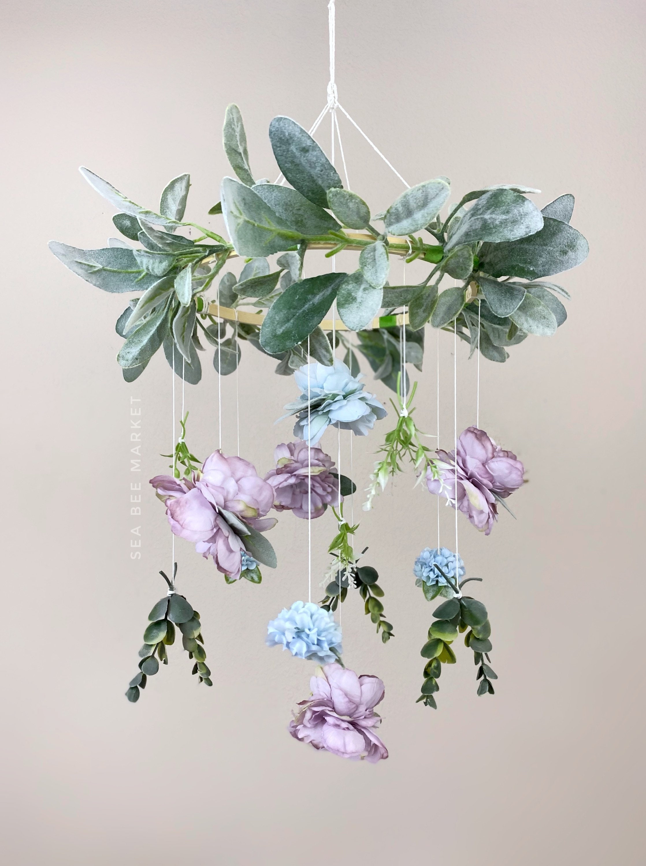 Floral Crib Mobile With Lavender and Robins Egg Blue Silk Etsy