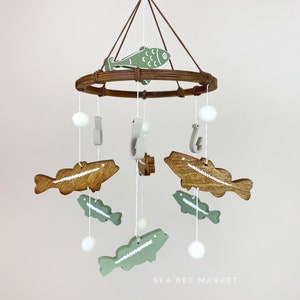 Bass Fishing Crib Mobile - Freshwater Fishing Nursery - Largemouth Bass, Fishing Hooks, Lures Decor - Fishing baby shower