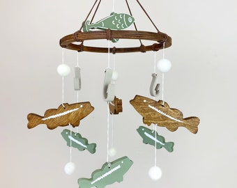 Bass Fishing Crib Mobile - Freshwater Fishing Nursery - Largemouth Bass, Fishing Hooks, Lures Decor - Fishing baby shower