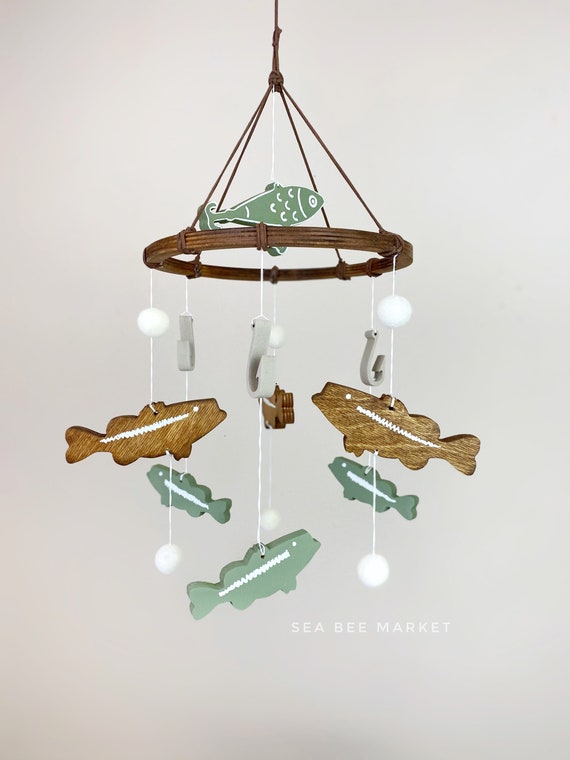 Bass Fishing Crib Mobile Freshwater Fishing Nursery Largemouth Bass, Fishing  Hooks, Lures Decor Fishing Baby Shower 