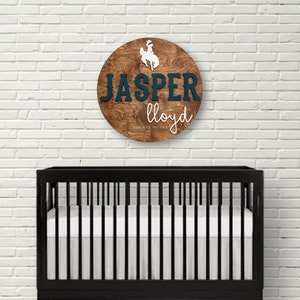 Cowboy Nursery Name Sign: 3D Western Wood Circle (24 inch)