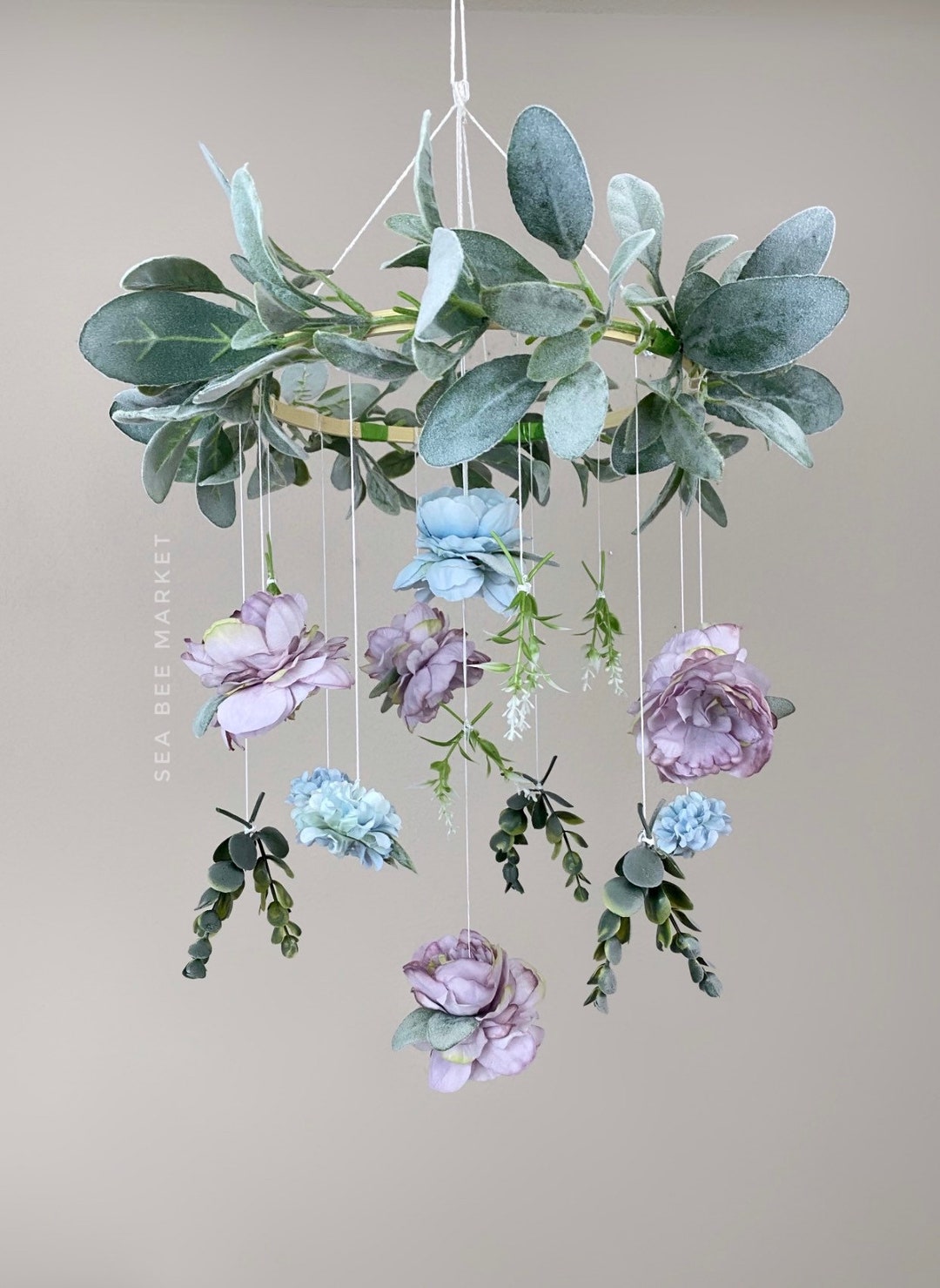 Floral Crib Mobile With Lavender and Robins Egg Blue Silk Etsy