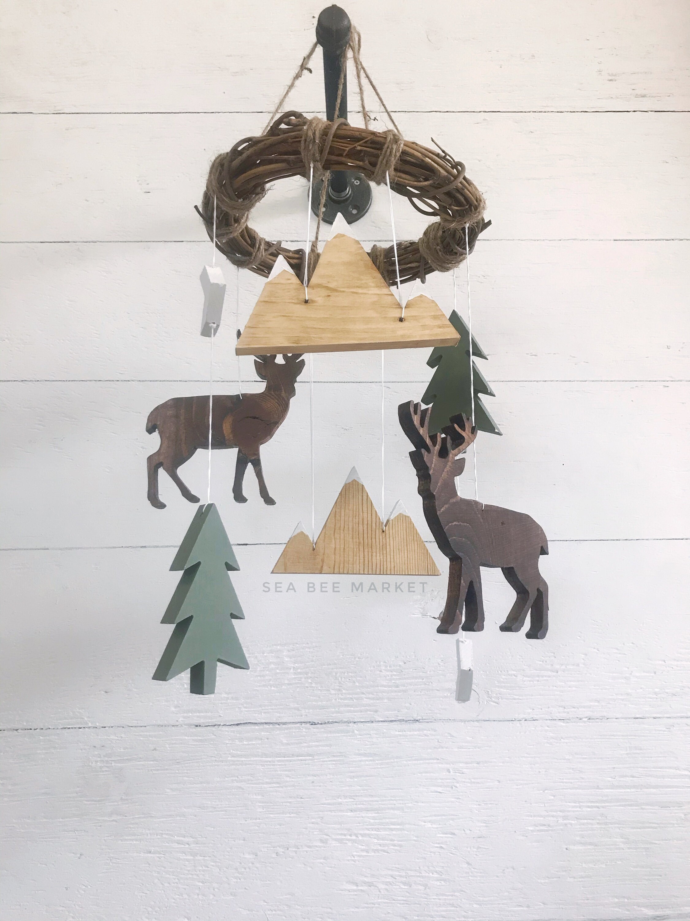 Wooden Woodland Baby Mobile Deer Mountains Pine Trees for Etsy